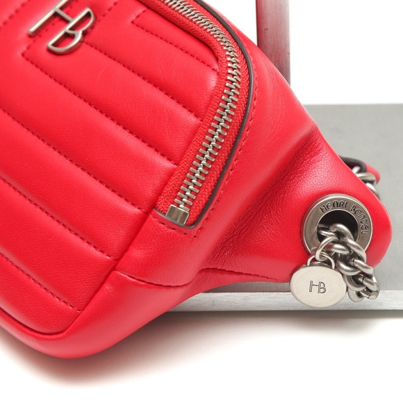 HENRI BENDEL Red Leather Quilted Belt Bag Gunmetal Hardware Credit Cards NEW - Picture 2 of 10